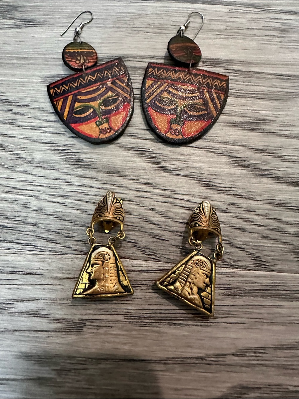 Handcrafted Tribal Face Wooden Drop Earrings in Multicolor